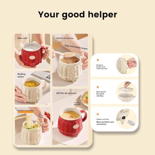 Multifunction Electric Heated Milk Cup, 600ml 3-in-1 Mini Electric Heater Cup, 600ml Portable Hot Milk Coffee Cups for Quick Meals and Beverages at Home or in The Office (1Pc Red) - Image 5