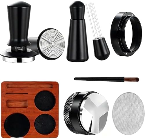 54mm Espresso Accessories Kit, 7-Pcs Barista Tools Set with Calibrated Coffee Tamper, WDT Tool, Espresso Distributor, Dosing Funnel, Puck Screen & Wooden Tamping Station for Home Barista by Unknown
