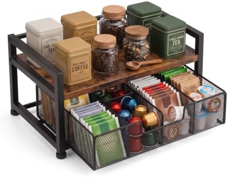 2-Tier Rustic Wood Tea Bag Organizer for Countertop by VHIEDN