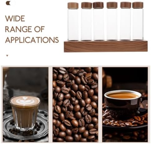 Healifty Wooden Stand Glass Coffee Bean Storage Bottles Airtight Valve Lids - Image 3