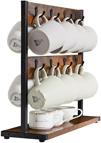 IBUYKE Coffee Mug Holder for Countertop,16 Hook Mug Tree,Brown TBJ001H - Image 6