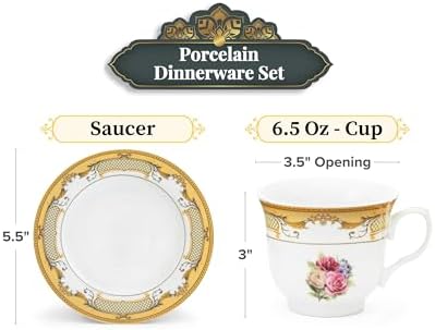 Porcelain Tea Set - White and Vintage Rose Floral Design, 12 Piece Set - Image 2