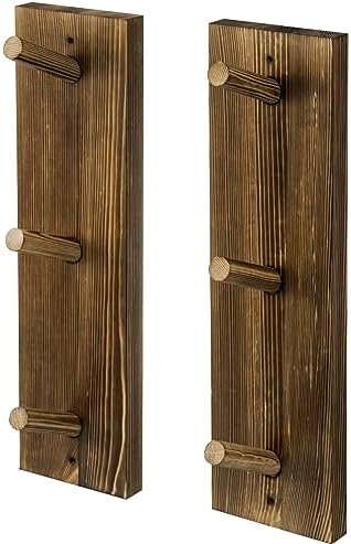 MyGift Wall Mounted Wooden Mug Rack - 3 Hook Rustic Burnt Wood Teacup Mug Storage Organizer, Set of 2 - Image 6