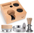 58mm Espresso Bar Accessories Kit – Maple Handle Calibrated Tamper, Espresso Leveler, Beech Wood Tamping Station, and Dosing Funnel with Puck Screen by KNODOS