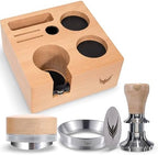 58mm Espresso Bar Accessories Kit – Maple Handle Calibrated Tamper, Espresso Leveler, Beech Wood Tamping Station, and Dosing Funnel with Puck Screen by KNODOS