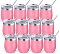 Volhoply 12oz Stainless Steel Wine Tumbler with Lid Bulk 12 Pack,Double Wall Vacuum Stemless Wine Glasses,Reusable Metal Travel Coffe Mug with Straw,Insulated Cups Gifts for Christmas（Pink,12 Set） by LiveFully%EF%BC%8CDrinkFreely%E2%80%94KeepGoingwithVolhoply%EF%BC%81