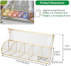 NCYP Glass Tea Bags Organizer with 5 Grids Compartments, Indoor Counter Top Brass Display Case with Lid, Storage Box, Gold, Decor, Teabag Storage, 14.5 x 3.6 x 3.66 Inches (Glass Box Only) - Image 4
