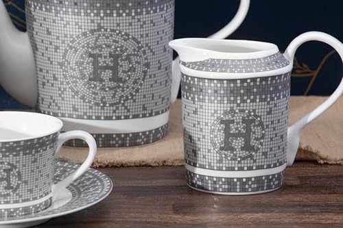 Complete Porcelain Tea Set for 6 - Silver Mosaic Design, 17 Piece - Image 3