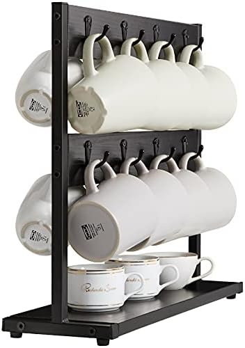 IBUYKE Coffee Mug Holder for Countertop,16 Hook Mug Tree,Black TBJ001B - Image 5