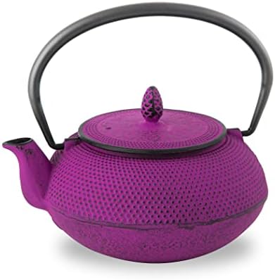 NOREN Nanbu Tekki Cast Iron Teapot, Purple, 600ml, Traditional Japanese Historic Craft, Paris Popular, Stainless Steel Tea Strainer, Enamel Inner Finish, Thick Walled for Slow Cooling Box Included by NOREN