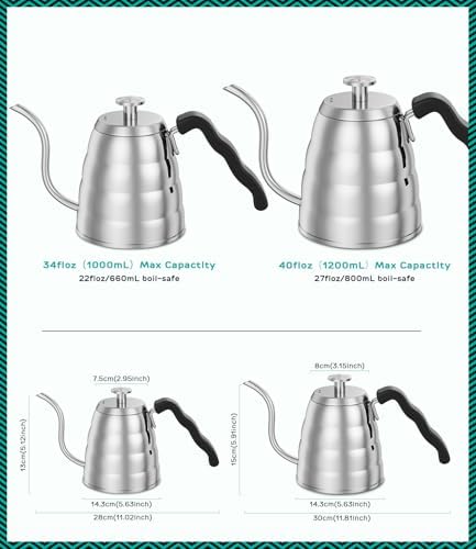Coffee Gator Gooseneck Kettle 40oz Stainless Steel and Pour Over Coffee Maker 14oz 400ml - Image 6