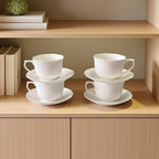 8 Ounce Porcelain Cappuccino Cups with Saucers - Set of 4, Perfect for Specialty Coffee Drinks, Latte, Cafe Mocha and Tea, Ivory White - Image 6