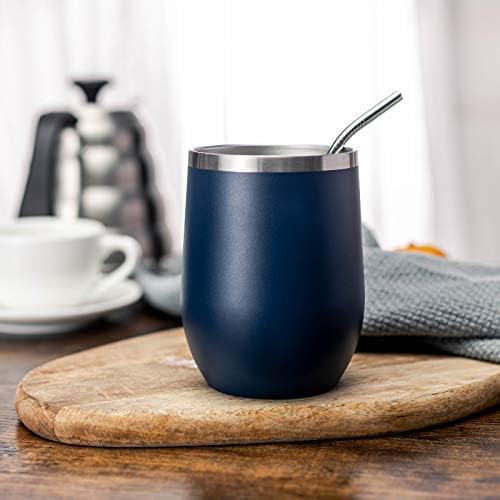 COMOOO Stainless Steel Wine Tumbler 4 Pack with Lid and Straw 12oz Double Wall Vacuum Insulated Wine GlassTumbler Cup for Hot and Cold Drinks, Coffee, Wine, Cocktails, Navy, 4 Pack - Image 5