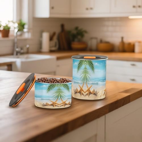 Stainless Steel Coffee Storage Containers with Airtight Lid, Beach Starfish Seashell Palm Leaves 17oz Food Storage Container Kitchen Canister for Tea, Coffee Beans, Ground, Sugar Storage - Image 6