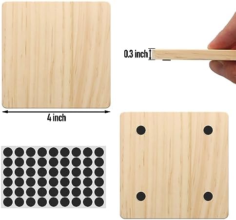 60 Pack 4 Inch Unfinished Square Wood Coasters with Non Slip Pad - Image 2