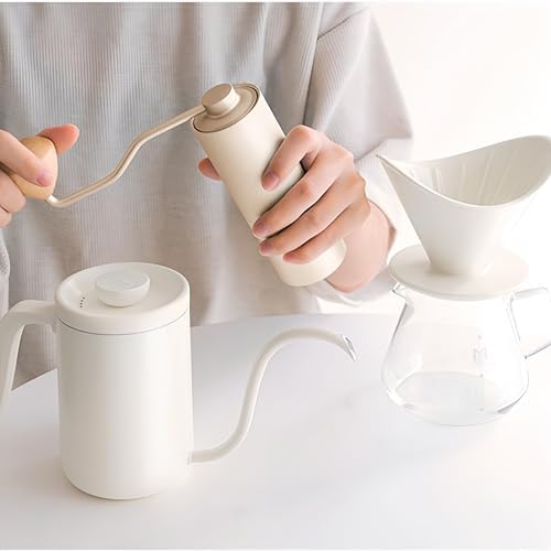 Pour Over Coffee Maker Set, 12 in 1 Set Box, Manual Coffee Grinder, Ceramic Pour Over Coffee Dripper with Tray, Pour Over Kettle, Glass Servers, Paper Filter, Coffee Cup, White - Image 4