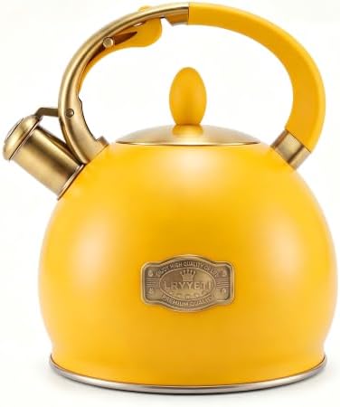 Whistling Tea Kettle Stovetop Stainless Steel, 2.64 Quart （Yellow） by LRYYBTI