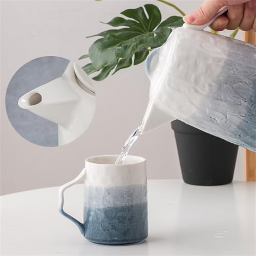 Water Pitcher Cup Set Household 6-Cup Water Cup Tray Stainless Steel Rack Large-Capacity Cold Water Bottle Ceramic Water Set Water Jug - Image 3
