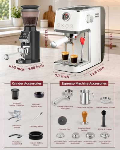 Tuni E2 Gen3 Espresso Machine with G1 Conical Burr Coffee Grinder, Noir - Image 2