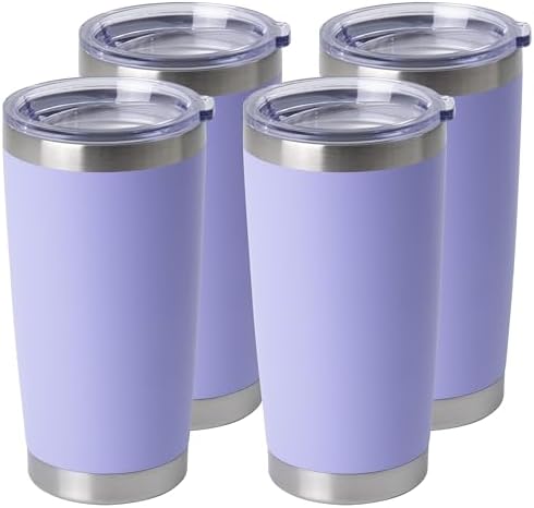HASLE OUTFITTERS 20oz Stainless Steel Tumblers Bulk, Insulated Travel Cup with Lid, Double Wall Vacuum Coffee Mug for Cold & Hot Drinks 4 Pack, Light Purple by HASLEOUTFITTERS