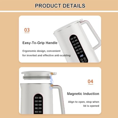 Soy Milk Automatic Plant Milk Maker With Reservation Function/Kettle Heater Stainless Steel Soybean Oat Maker/1.2l Hot Drinks 1.5l Cold Drinks (With 2 Tea Cups) - Image 6