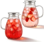 2 Pack Glass Pitcher with Lid and Handle for Fridge, Iced Tea and Coffee Carafe Beverage Serveware, 2 Liters/68 oz Heat Resistant Borosilicate Water Jug for Hot/Cold Drinks by Unknown