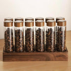 Coffee Storage Jar Glass Bean Tube Airtight Canister Wooden Rack Display Stand Vial Funnel Sealed Organizer Suitable for Kitchen Buffet Restaur, 12 Hole 22g - Image 4