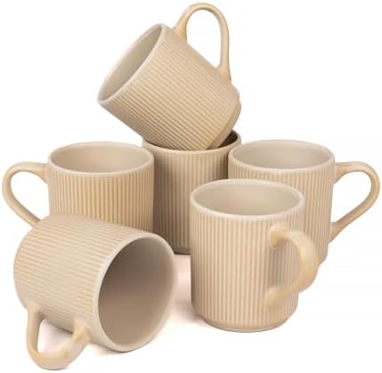 OTAGO Coffee Mugs for 6, 12 oz Mug Set, Unique Handcrafted Reactive Glaze Porcelain Coffee Mugs with Handles, Matte Ceramic Cups for Coffee, Tea, Cocoa & Milk, Yellow by OTAGO