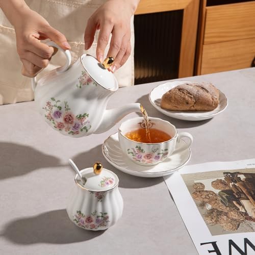 Sweejar 40FLOZ Royal Teapot with Infuser,Porcelain Tea Pot(Rose) - Image 3