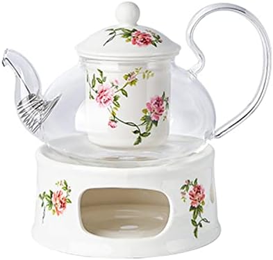 Glass Tea Pot Warmer Set 22oz Glass Teapot with Removable Loose Tea Infuser and Candle Holder Warmer Heating Base Elegant Teapot Gift Set Stovetop Safe Kettle,Style 4-7.,Style 5-7.67 x 8.68 inch by Unknown