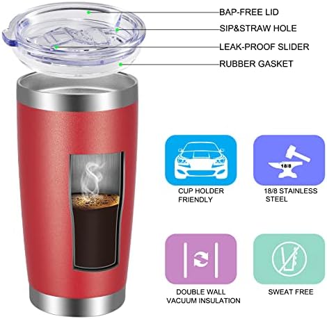VEGOND 20oz Tumbler with Lid and Straw Stainless Steel Tumbler Cup Bulk Vacuum Insulated Double Wall Travel Coffee Mug Powder Coated Coffee Cup, Red, 6 Pack - Image 2