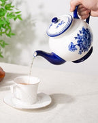 45 Ounce Tea Pot with Infuser, Ceramic Blue and White Teapot, Flowers - Image 6