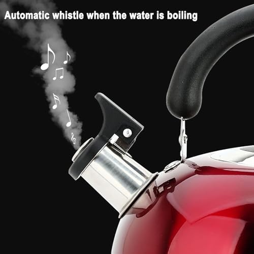 Red Stainless Steel Tea Kettle for Stove Top Whistling Tea Pot,3L Tea Kettles Stovetop,Food Grade Stainless Steel Tea Pot Works for All Stovetops red - Image 5
