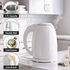 OVENTE 1.7L Double Wall Electric Tea Kettle, 1100W Power, White KD64W - Image 2