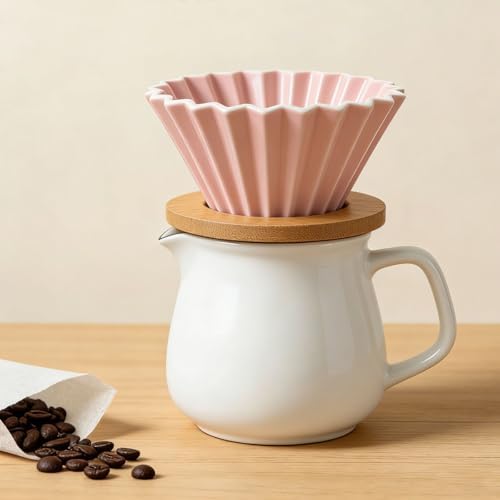 Ceramic Coffee Dripper, Origami Style Pour Over Dripper for 1-2 Cup, Reusable Coffee Filter Cone Compatible with V60 & Cake Filters, Pink Coffee Dripper for Home Barista & Kitchen (Pink) - Image 5