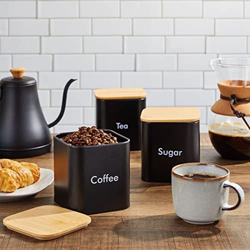 Juvale Coffee Tea Sugar Container Set - Black Iron Square, 3 Pack, 48 oz Each - Coffee Bean Storage & Sugar Storage - Countertop Kitchen Canisters with Tight Seal Lids - Image 2