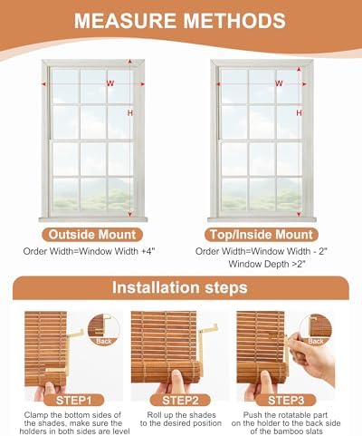 24" W x 72" H Cordless Bamboo Roman Shades for Interior, Brown - Image 3