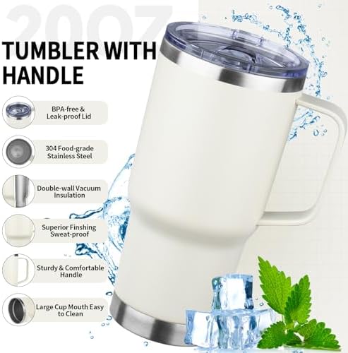 20oz Insulated Tumbler with Handle Stainless Steel Travel Coffee Mug with Lid and Straw Double Wall Vacuum Leak-proof Reusable Thermal Water Cup for Hot and Cold Drinks (Multicolor-4,4 Pack) - Image 3
