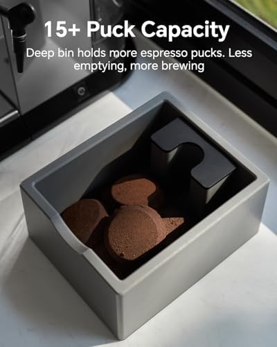 Espresso Knock Box with Brush, Compact Coffee Grounds Container, Grey - Image 5