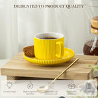 5 Ounce Espresso Cups Set of 4, Small Coffee Cups with Saucers and Spoons, Yellow Ceramic Demitasse Espresso Mugs - Image 6