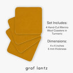 Graf Lantz - Bierfilzl Merino Wool Square Coasters Set of 4 - Turmeric (4"x4"x5mm) - Absorbs 30% of Weight, Natural German Wool - Heat Resistant, Sustainable, Reusable - Home Decor, Coffee Table Decor - Image 4