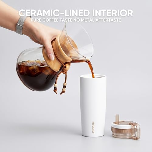 KISSKIND Leakproof Iced Coffee Tumbler 20 oz, Insulated Ceramic Lined Cup - Image 6