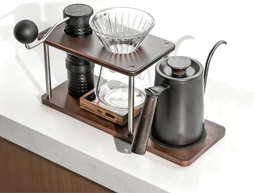 Pour Over Coffee Station Solid Sapele Wood & Stainless Steel Dual Dripper Stand Coffee Organizer (Dark Wood) by Unknown