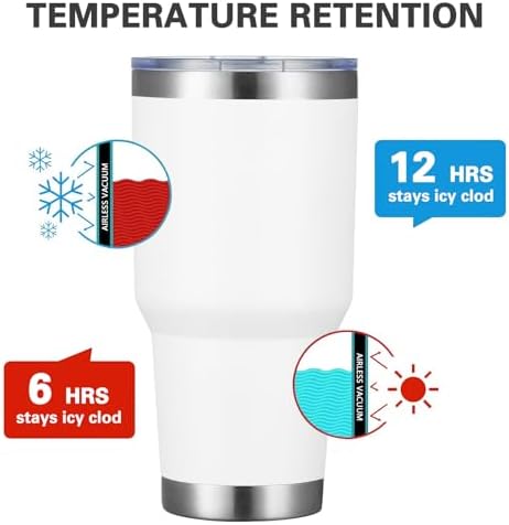 MEWAY 30oz Insulated Tumbler With Lids and Straws,Stainless Steel Double Vacuum Coffee Tumbler Cup, Brush, Durable Powder Coated Coffee Cup for Cold & Hot Drinks, Office, Travel(White,12 PACK) - Image 2