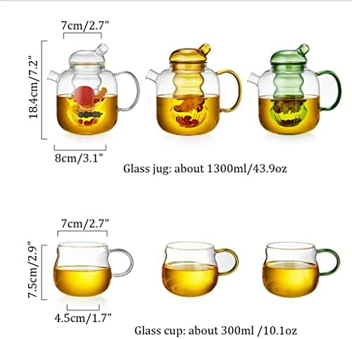 Coffee And Tea Kettle Handmade Glass Teapot With Removable Loose Tea Glass Infuser Blooming Teas 2-in-1 Tea Kettle Applicable Electric Pottery Tea Pot (Color : Yellowx2 Cup) - Image 2