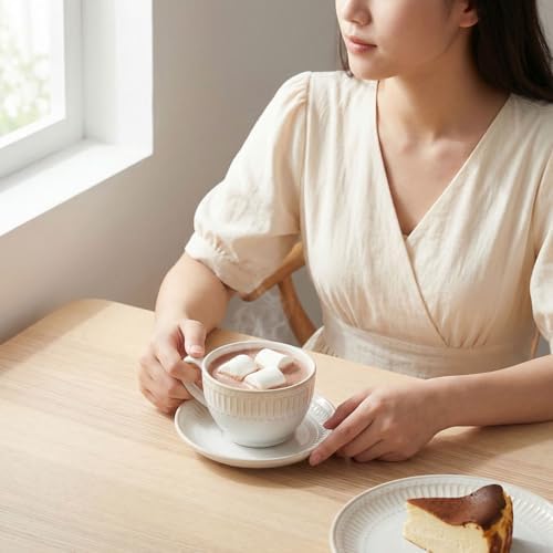 Cappuccino cup with tray, 8.5 oz. Set of 4 Ceramic Coffee Cups and Saucer Set for Latte, latte art cup, suitable for latte/cappuccino/milk/tea - Image 6