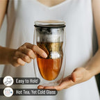 BTaT- Double Wall Glass Tea Cup With Stainless Steel Infuser and Lid, 16 oz, 2 Pack, Borosilicate Glass Tea Mug Infuser, Gifts for Tea Lovers - Image 5