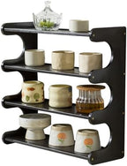 4-Tier Wooden Mug Display Holder, Mug Holder for Countertop Coffee Cup Holder Coffee Mug Organizer Mug Rack for Coffee Bar Organizer Mug Shelf for Cabinet for Kitchen, Home,Black by Unknown