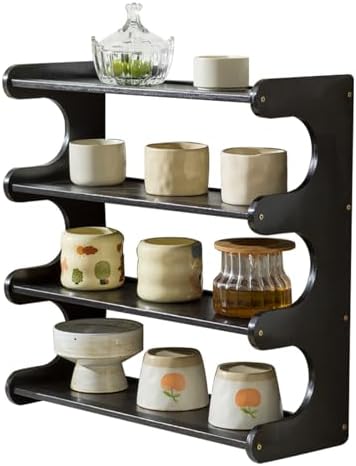 4-Tier Wooden Mug Display Holder, Mug Holder for Countertop Coffee Cup Holder Coffee Mug Organizer Mug Rack for Coffee Bar Organizer Mug Shelf for Cabinet for Kitchen, Home,Black by Unknown