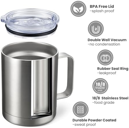MEWAY 12oz Coffee Mug With Handle 4 Pack Bulk,Stainless Steel Insulated Travel Tumblers With Sliding Lid,Double Wall Vacuum Camping Cup for Hot & Cold Drinks Tea (Mix,Set of 4) - Image 2